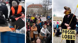 Collage: Letzte Generation, Fridays for Future, Extinction Rebellion bei Protestaktionen. (Quelle: dpa/P. Zinken/C. Soeder)