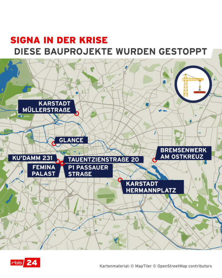 Signa in der Krise: Diese Bauprojekte wurden in Berlin gestoppt. (Quelle: rbb24)