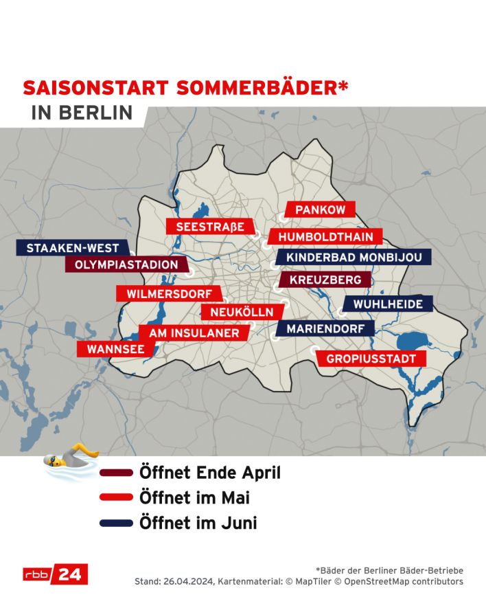 Karte: Saisonstart Sommerbäder in Berlin (Stand 26.04.2024)(Quelle: rbb)