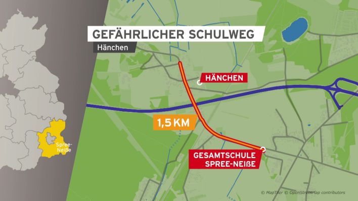 Streckenabschnitt ohne Radweg zwischen Kolkwitz und neuer Gesamtschule (Grafik: rbb)