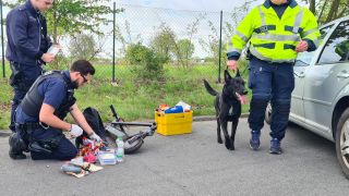 Die Polizei kontrolliert Autofahrer und Fahrzeuge unter anderem mit Hunden (Bild: rbb/Wussmann)