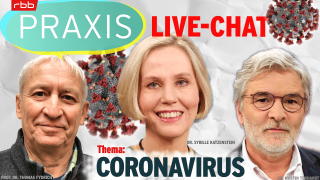 Collage: SaRS-CoV-2 und Expertenportraits hinter Themenüberschrift "Coronavirus" (Bild: rbb/Privat/Imago images/StockTrek Images/Jürgen Heinrich)