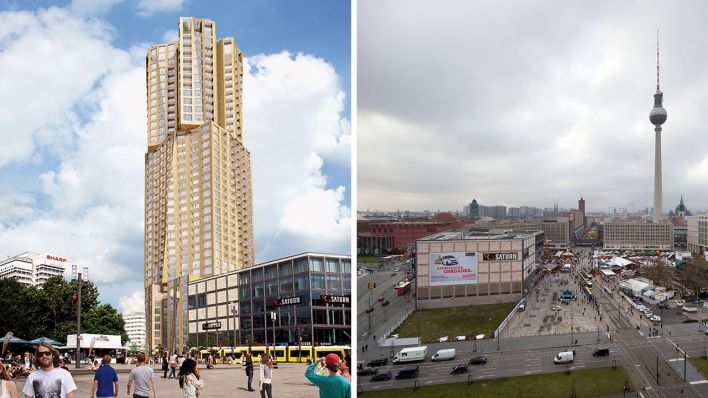 Wunsch und Wirklichkeit: So soll der Hines-Turm am Alexanderplatz aussehen (Quelle: picture alliance/dpa)