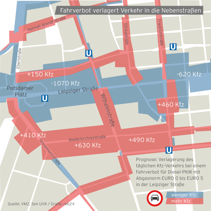 Karte: Fahrverbot verlagert Verkehr in die Nebenstraßen (Quelle: rbb|24/Winkler)