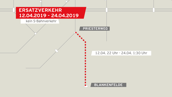 Ersatzverkehr zwischen Priesterweg und Blankenfelde vom 12.04.2019 - 24.04.2019. (Quelle: rbb|24)