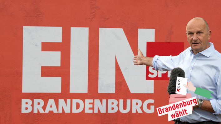 Ministerpräsident Woidke vor einem Wahlplakat der SPD (Quelle: dpa/Soeren Stache)