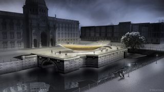 Vor dem Nachbau des zerstörten Berliner Stadtschlosses soll das Einheitsdenkmal in Form einer Wippe entstehen (Quelle: Milla & Partner)