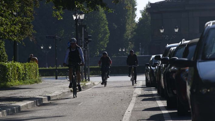 Radfahrer fahren am 16.08.2016 in Berlin auf der Straße des 17. Juni auf einem Fahrradweg (Quelle: Paul Zinken/dpa)