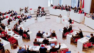 Das Parlament diskutiert in Brandenburg während einer Landtagssitzung. (Quelle: dpa/Bernd Settnik)
