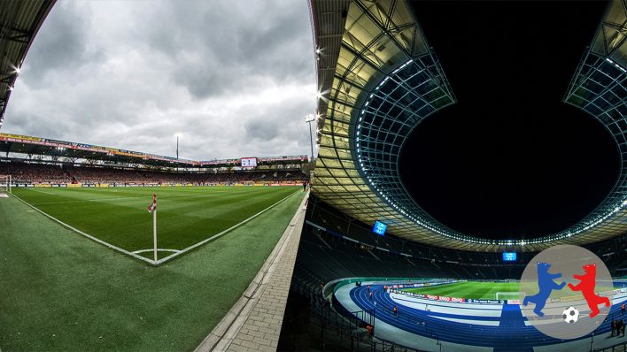 Das Stadion An der Alten Försterei (links) und das Olympiastadion (rechts). Quelle: imago images