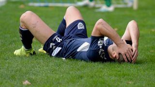 Bogdan Rangelov ärgert sich in einem Spiel des SV Babelsberg. Quelle: imago images/foto2press