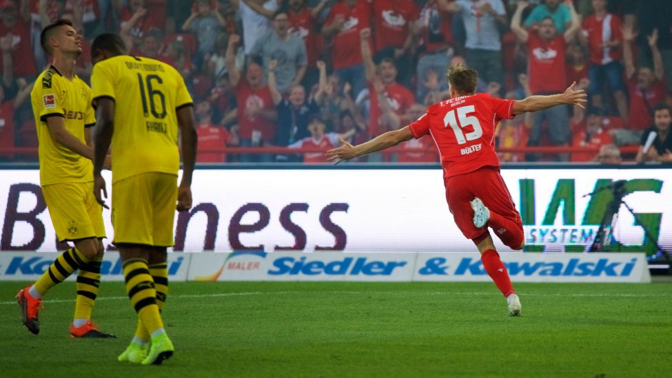 Marius Bülter vom 1. FC Union Berlin bejubelt ein Tor gegen Dortmund.(Quelle: imago images / Camera 4)