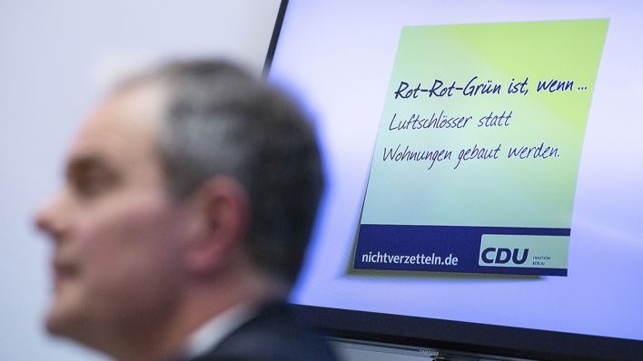 Burkard Dregger, CDU-Fraktionsvorsitzender im Abgeordnetenhaus von Berlin, nimmt an einer Pressekonferenz zu «Halbzeit bei Rot-Rot-Grün» im Abgeordnetenhaus von Berlin teil