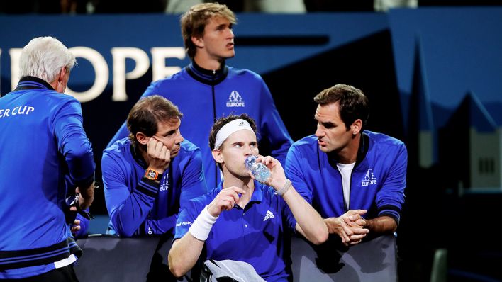 Roger Federer, Rafael Nadal, Dominic Thiem und Alexander Zverev beim Laver Cup (Quelle: imago images/GEPA pictures)
