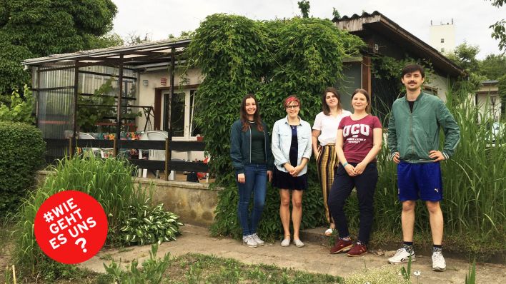 Johanna Hiebel und andere Studenten haben sich eine Gartenlaube in Frankfurt (Oder) während Corona gepachtet. (Quelle: Larissa Mass)