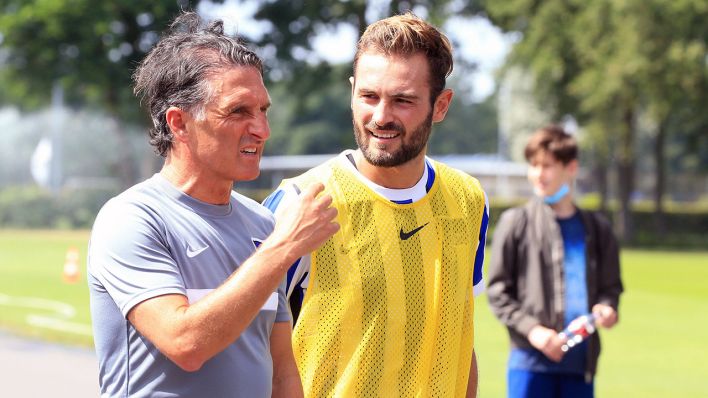 Lucas Tousart und Hertha-Trainer Bruno Labbadia (imago images)