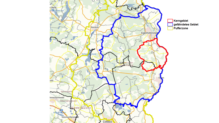 Karte: Restriktionszonen in Brandenburg. (Quelle: Landkreis Oder-Spree)