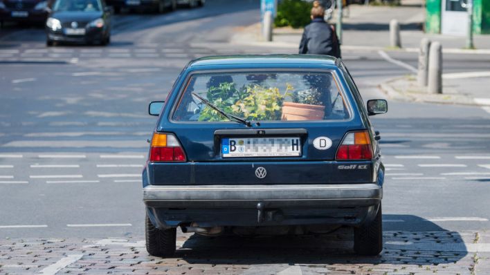 Bild ist ist ein Auto mit Pflanzen im Kofferraum auf der Straße zu sehen. (Quelle: imago-images/Christian Spicker)