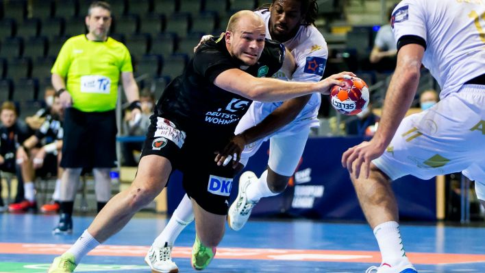 Handballer Paul Drux beim EL-Spiel gegen Nimes (Quelle: Imago Images / Julius Frick)