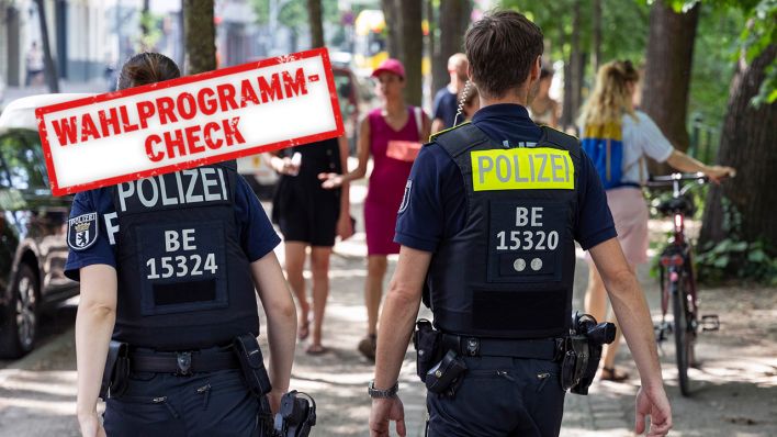 Symbolbild, Grafik: PolizistInnen laufen am Maybachufer in Berlin Neukölln die Straße entlang. (Quelle: dpa/E. Contini/rbb24)
