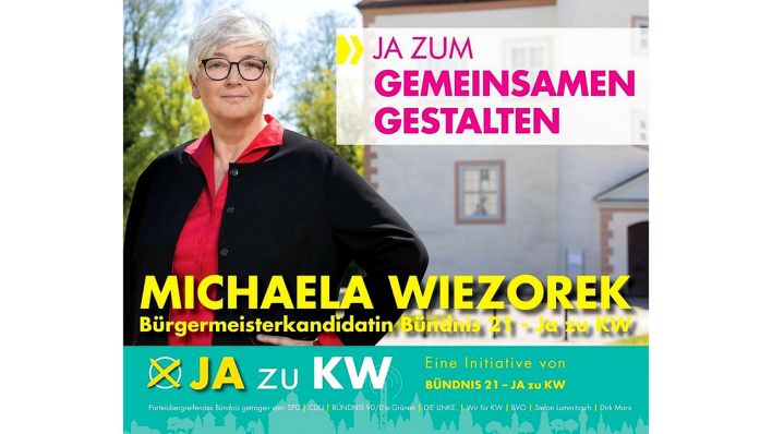 Bürgermeisterwahl in Königs Wusterhausen. Wahlplakat von Michaela Wiezorek (Quelle: rbb/Oliver Soos)