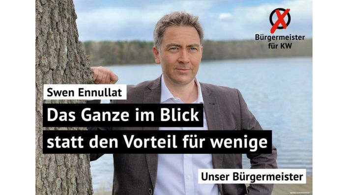 Bürgermeisterwahl in Königs Wusterhausen. Wahlplakat von Swen Ennullat (Quelle: rbb/Oliver Soos)