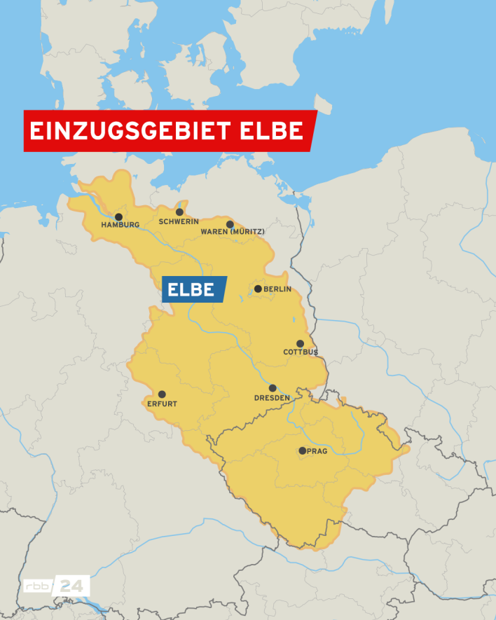 Eine Deutschlandkarte zeigt das Einzugsgebiet der Elbe. (Quelle: NordNordWest; Grafik: rbb|24; Kartenmaterial: OpenStreetMaps)