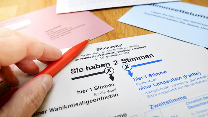 Stimmzettel zur Bundestagswahl 2021 (Quelle: dpa/Christian Ohde)