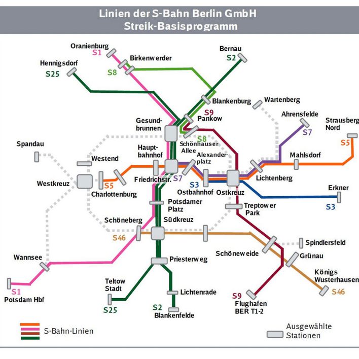 Grafik: Streikfahrplan / Das geplante Fahrtangebot während des Streiks am 02./03.09 + 06.09. (Quelle: S-Bahn Berlin)