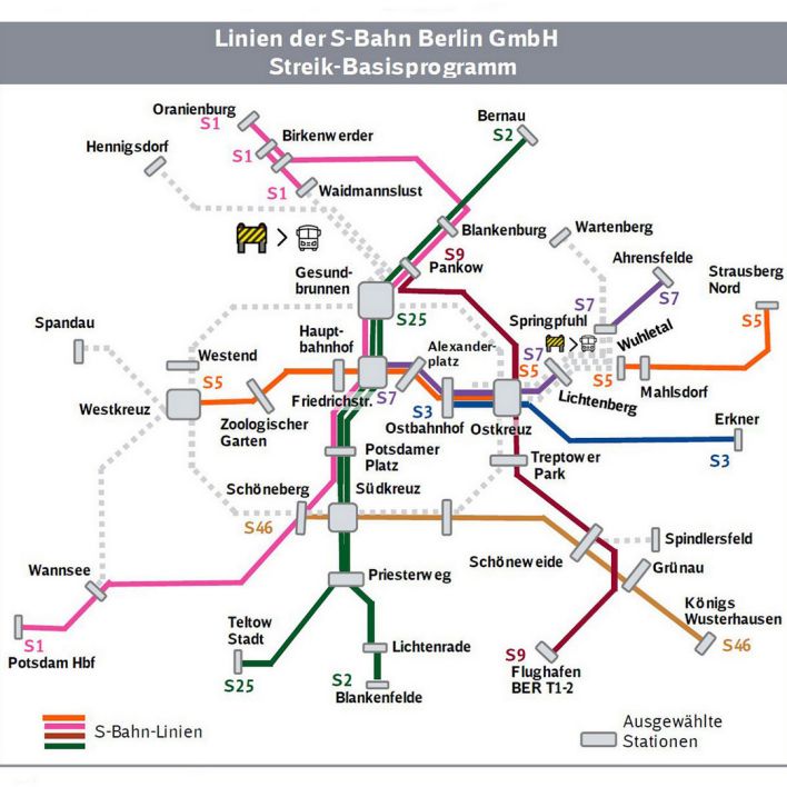 Grafik: Streikfahrplan / Das geplante Fahrtangebot während des Streiks am 04./05.09. (Quelle: S-Bahn Berlin)