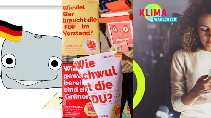 Collage: Wahlomat-Alternativen. (Quelle: deinwal.de/wahltraut.de/klimawahlcheck.org)