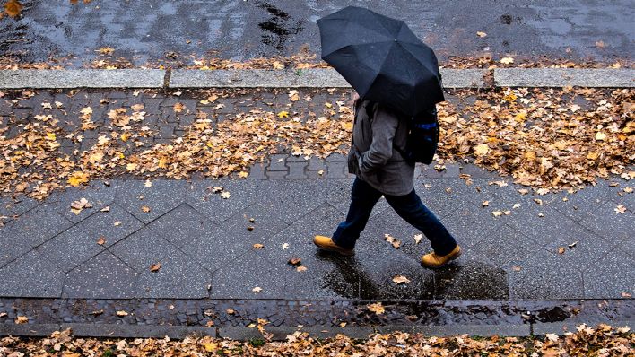 Ein Mann mit Regenschirm, aufgenommen am 26.11.2020 in Berlin. (Quelle: dpa/Florian Gaertner)