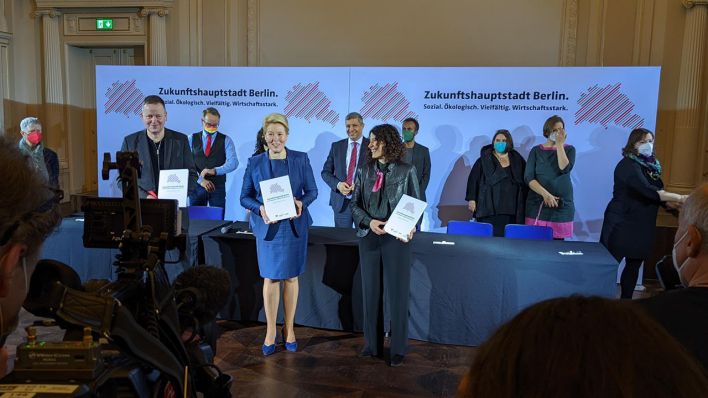 SPD, Grüne und Linke unterzeichnen Berliner Koalitionsvertrag. (Quelle: rbb)