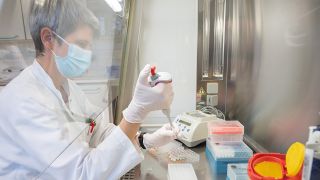 Eine biologisch-technische Assistentin bereitet PCR-Tests auf das Corona-Virus von Patienten im PCR-Labor vom Niedersächsischen Landesgesundheitsamt (NLGA) für die Analyse vor. (Quelle: dpa/Julian Stratenschulte)