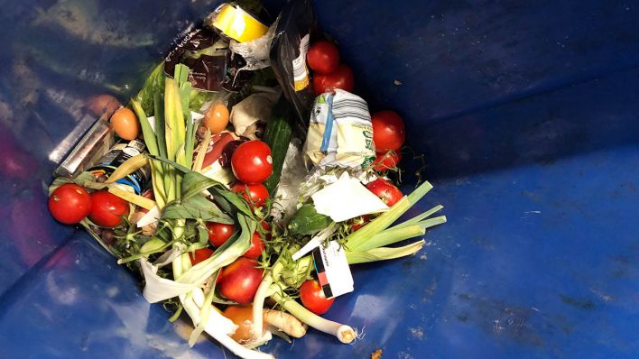 Weggeschmissene Lebensmittel liegen in einer Mülltonne. (Quelle: dpa/Christiane Raatz)