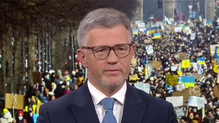 Andrij Melnyk, der ukrainische Botschafter in Deutschland, am 27.02.2022 im rbbSpezial. (Quelle: rbb)