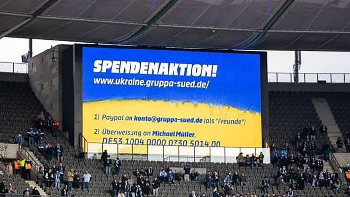 Hinweis auf eine Spendenaktion des Hertha-Fanklubs "Gruppa Süd"