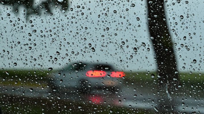 Regen auf einer Landstraße (Quelle: dpa/Patrick Pleul)