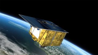 Der EnMAP-Satellit fliegt um die Erde – Animation (Bild: OHB System AG, GFZ)