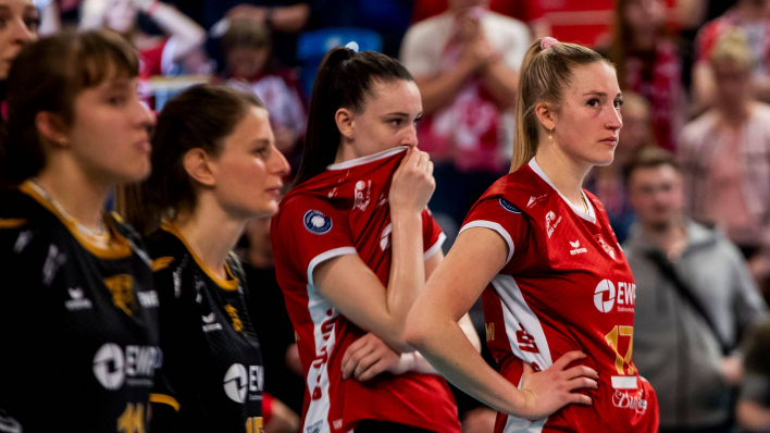 Enttäuschung bei den Spelerinnen des SC Potsdam (Bild: IMAGO/Jan Huebner)