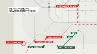 Grafik: Die Stammbahn zwischen Potsdam und Berlin soll für Regionalzüge reaktiviert werden. (Quelle: rbb/Andreas Schulz)