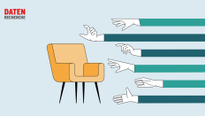Illustration vieler Hände, die alle nach einem Sessel greifen, der symbolisch für einen Therapieplatz steht (Bild: rbb|24)