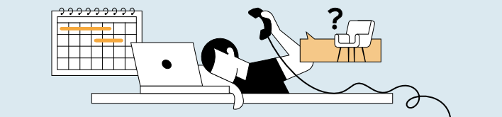 Illustration einer Person, die erschöpft vor einem Laptop sitztund Therapiepraxen anruft. Im Hintergrund hängt ein Kalender mit zwei eingetragenen Terminen (Bild: rbb|24)