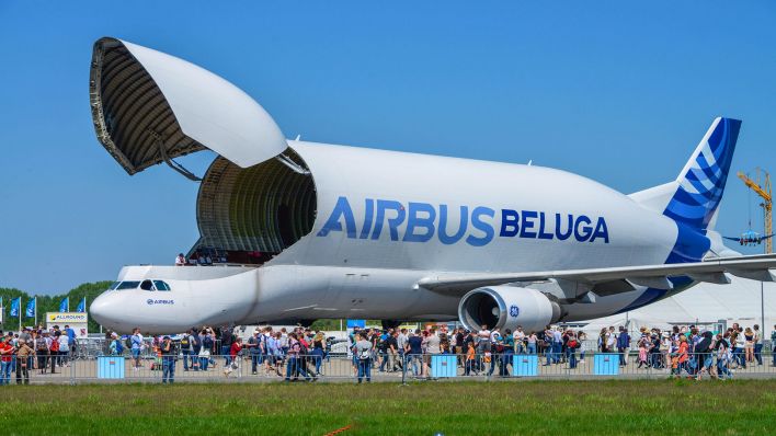 Der Airbus Beluga auf dem Gelände der ILA. (Quelle: imago/imagebroker)