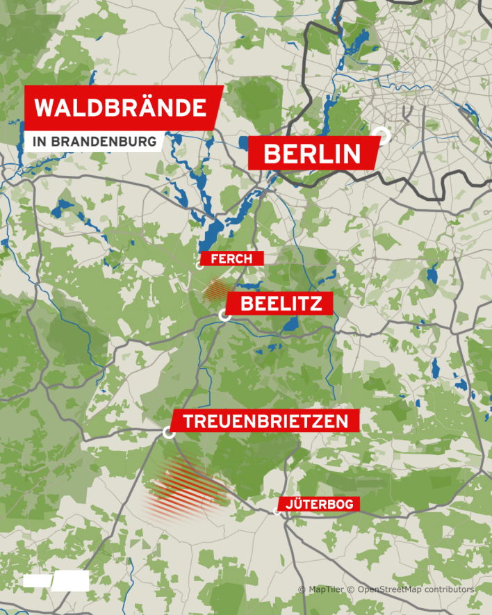 Waldbrände in Brandenburg bei Beelitz und bei Treuenbrietzen (Quelle: rbb24)