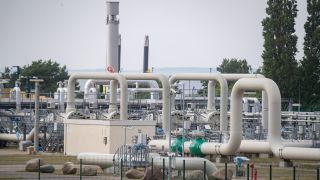 Rohrsysteme und Absperrvorrichtungen in der Gasempfangsstation der Ostseepipeline Nord Stream 1 und der Übernahmestation der Ferngasleitung OPAL (Ostsee-Pipeline-Anbindungsleitung) in Lubmin am 25.07.2022. (Quelle: dpa/Stefan Sauer)