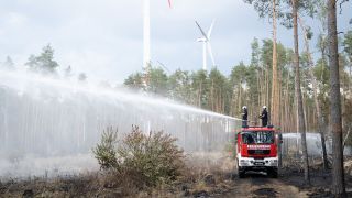 Symbolbild: Löscharbeiten der Feuerwehr in Brandenburg. (Quelle: dpa/S. Kahnert)