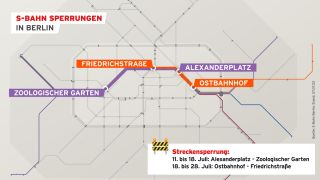 Eine Karte der S-Bahn-Sperrungen im Juli (Bild: rbb24/Sophia Bernert)