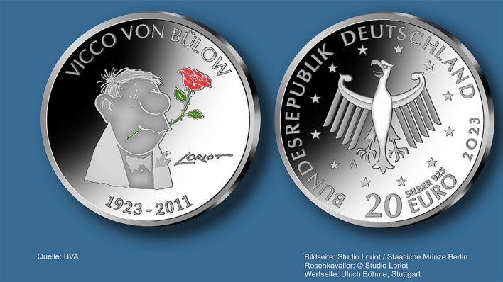 20-Euro-Sammlermünze „100. Geburtstag Vicco v. Bülow (Loriot)“ (Quelle: BVA)