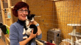 Anja Bandemer vom Prignitzer Tierschutzverein mit einer Katze auf dem Arm. (Quelle: rbb/Björn Haase-Wendt)